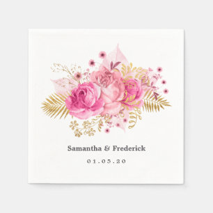 Serviette En Papier Mariage d'aquarelle Rose rose et or