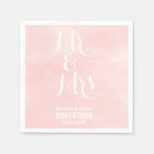 Serviette En Papier Mariage d'aquarelle rose vif moderne
