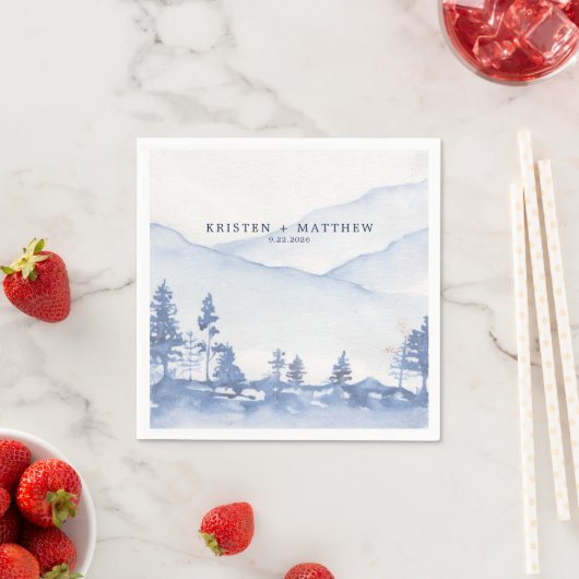 Serviette En Papier Mariage d'aquarelle rustique Blue Mountain (En situation)