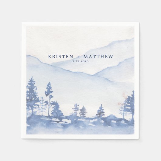Serviette En Papier Mariage d'aquarelle rustique Blue Mountain (Devant)