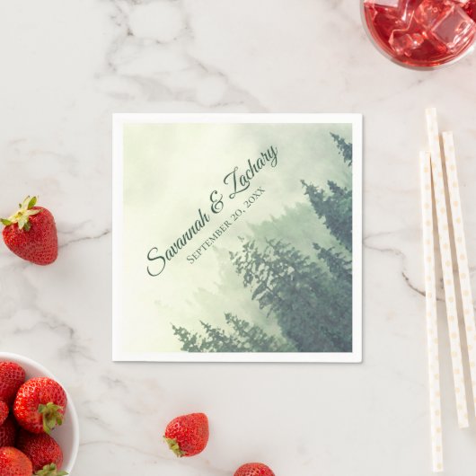 Serviette En Papier Mariage d'aquarelle Rustique Pine Verte (En situation)