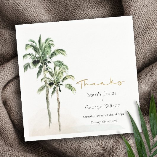 Serviette En Papier Mariage d'aquarelle Tropical Beach Palm Tree Merci