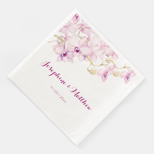Serviette En Papier Mariage d'aquarelle Tropical violet orchidée (Coin)
