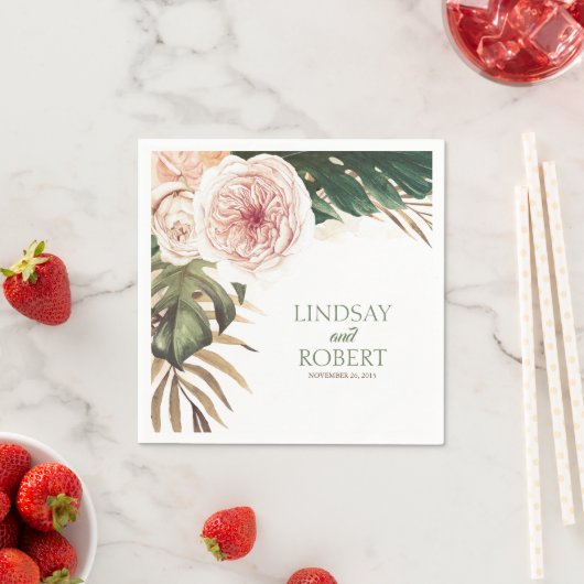 Serviette En Papier Mariage d'aquarelle tropicale (En situation)