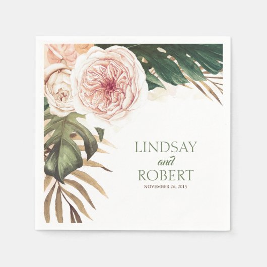 Serviette En Papier Mariage d'aquarelle tropicale (Devant)