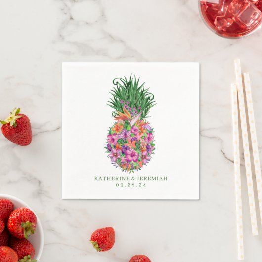 Serviette En Papier Mariage d'aquarelle tropicale à ananas (En situation)