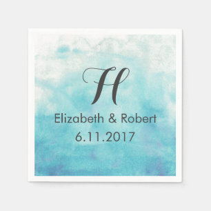 Serviette En Papier Mariage d'aquarelle Turquoise Ombre