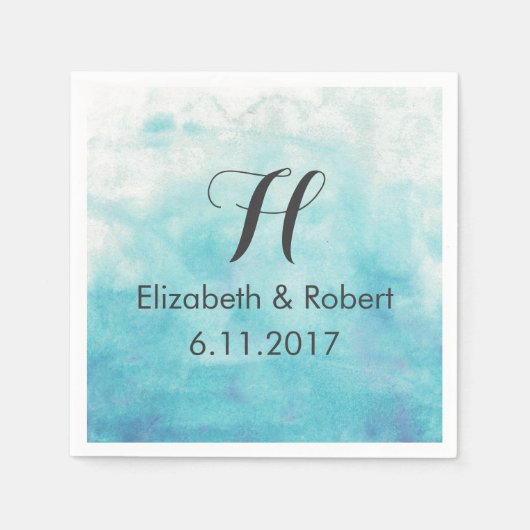 Serviette En Papier Mariage d'aquarelle Turquoise Ombre (Devant)