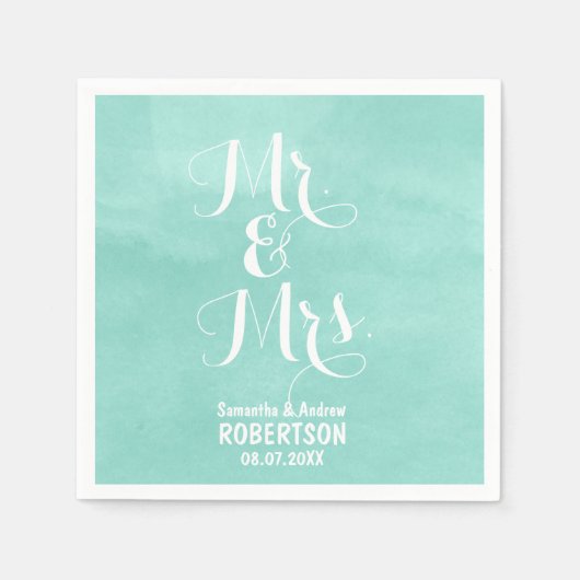Serviette En Papier Mariage d'aquarelle vert aqua moderne (Devant)