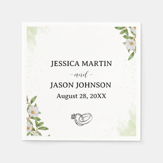 Serviette En Papier Mariage d'aquarelle vert blanc (Devant)