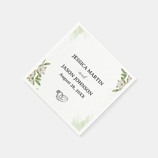 Serviette En Papier Mariage d'aquarelle vert blanc (Coin)