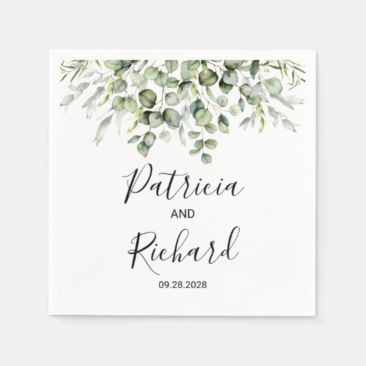 Serviette En Papier Mariage d'aquarelle verte (Devant)