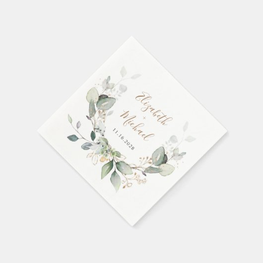 Serviette En Papier Mariage d'aquarelle verte (Coin)