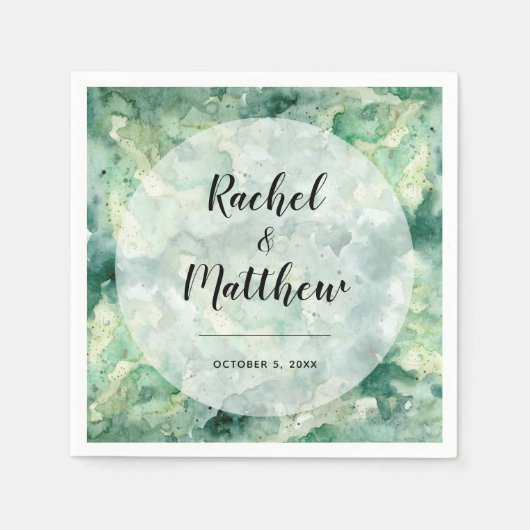Serviette En Papier Mariage d'aquarelle verte Abstraite moderne (Devant)