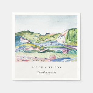 Serviette En Papier Mariage d'aquarelle vif Mountain Scape