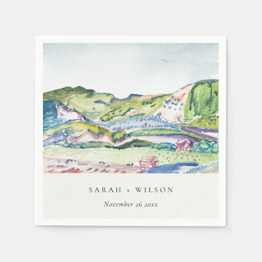 Serviette En Papier Mariage d'aquarelle vif Mountain Scape (Devant)