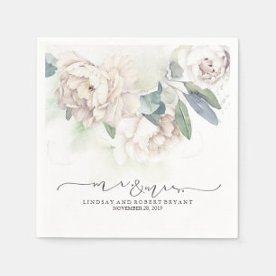 Serviette En Papier Mariage d'aquarelle Vintage à fleurs blanches