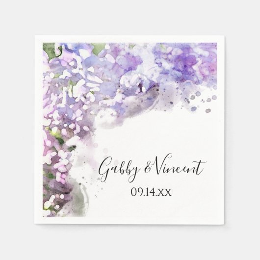 Serviette En Papier Mariage d'aquarelle violet Lilac Fleurs (Devant)