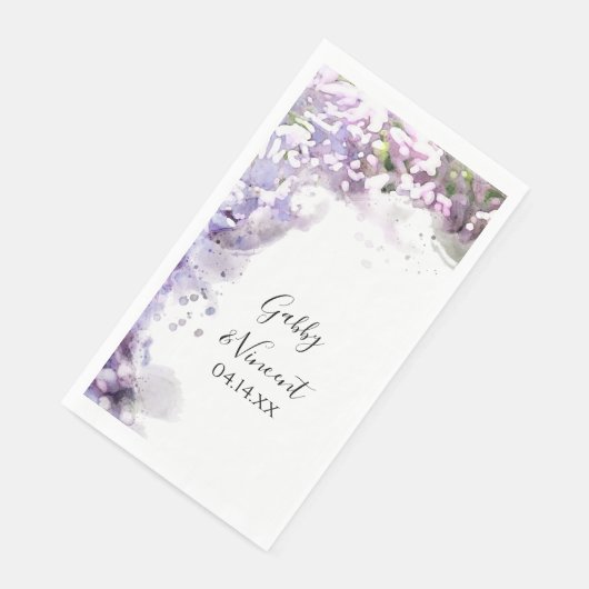 Serviette En Papier Mariage d'aquarelle violet Lilac Fleurs (Coin)