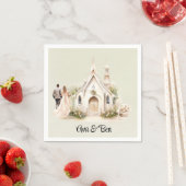Serviette En Papier Mariage d'aquarelle White Church (En situation)