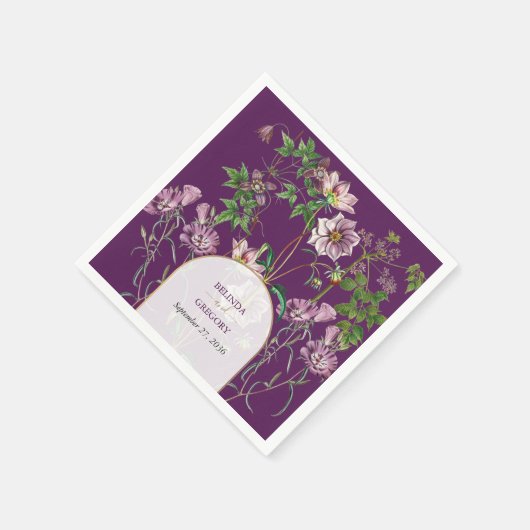 Serviette En Papier Mariage d'arc doré fleuri violet (Coin)