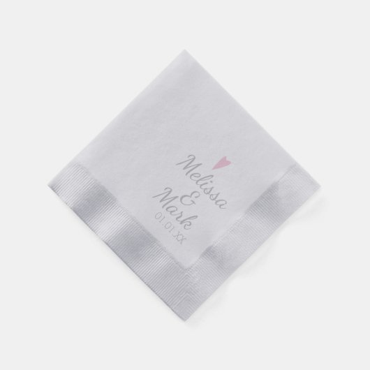 Serviette En Papier Mariage d'argent minimal simple coeur rose monogra (Coin)
