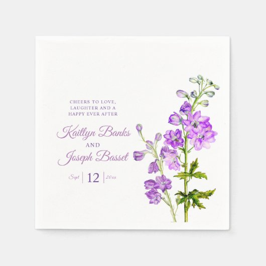 Serviette En Papier Mariage d'art de l'aquarelle violette de Delphiniu (Devant)
