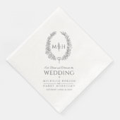 Serviette En Papier Mariage d'art monogramme de couronne ovale de feui (Coin)