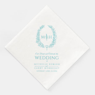 Serviette En Papier Mariage d'art monogramme d'une couronne ovale de f