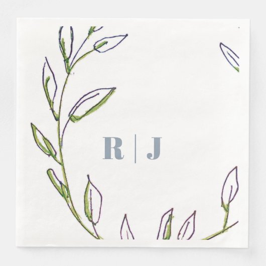 Serviette En Papier Mariage d'art Monogramme initial Dusty Blue Green (Devant)