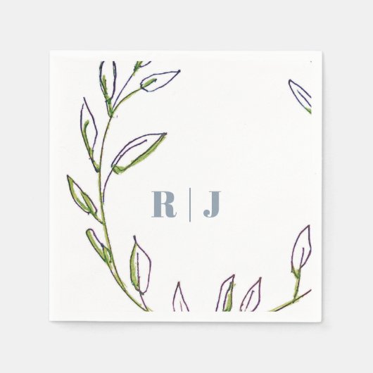 Serviette En Papier Mariage d'art Monogramme initial Dusty Blue Green (Devant)