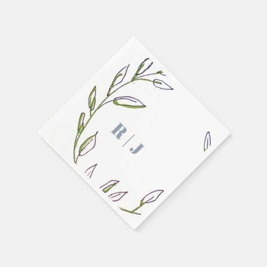 Serviette En Papier Mariage d'art Monogramme initial Dusty Blue Green  (Coin)