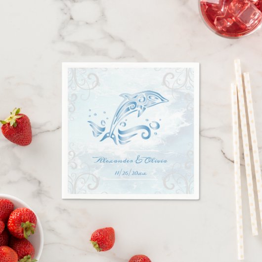 Serviette En Papier Mariage Dauphin Bleu (En situation)