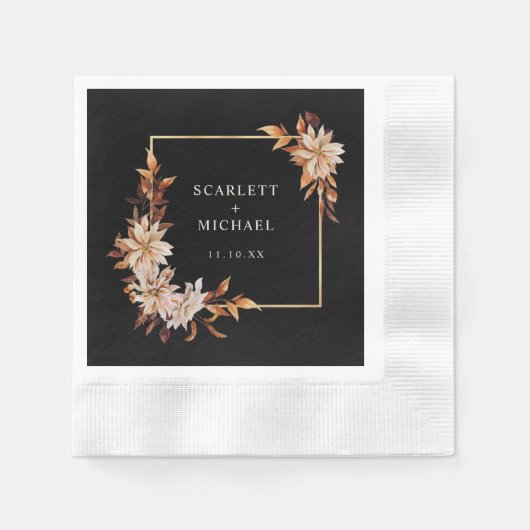 Serviette En Papier Mariage d'automne noir (Devant)