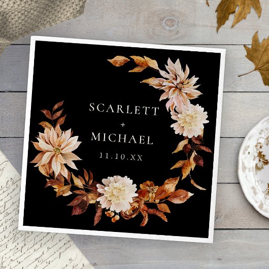 Serviette En Papier Mariage d'automne noir