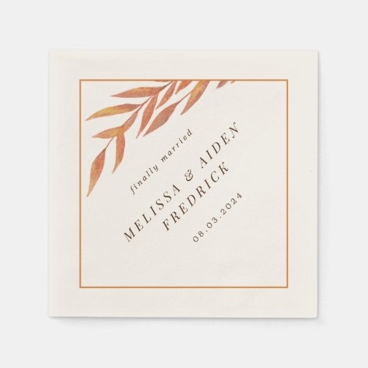 Serviette En Papier Mariage d'automne simple à branches orange (Devant)