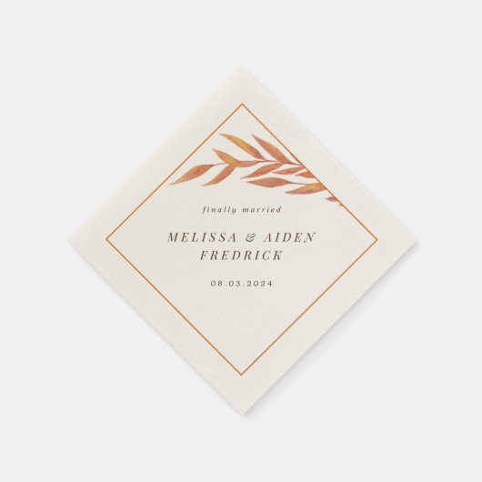 Serviette En Papier Mariage d'automne simple à branches orange (Coin)