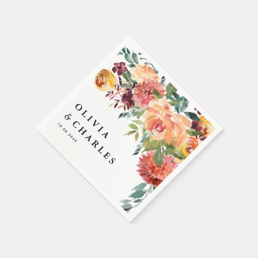 Serviette En Papier Mariage de automne Bouquet de fleurs d'automne (Coin)