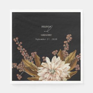 Serviette En Papier Mariage de automne d'aquarelle noire florale d'aut