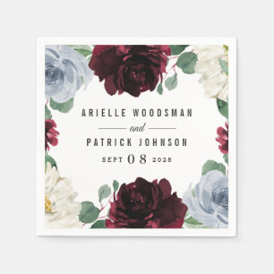 Serviette En Papier Mariage de automne de canneberge bleu et bordeaux