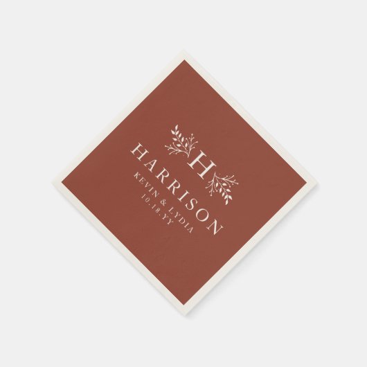 Serviette En Papier Mariage de automne de rouille en terre cuite monog (Coin)