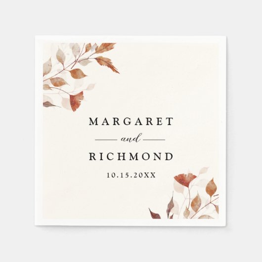 Serviette En Papier Mariage de automne Feuille rustique en terre cuite (Devant)