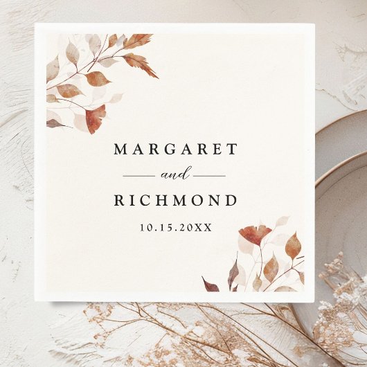 Serviette En Papier Mariage de automne Feuille rustique en terre cuite