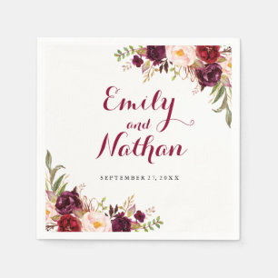 Serviette En Papier Mariage de automne floral rouge de Bourgogne Napki
