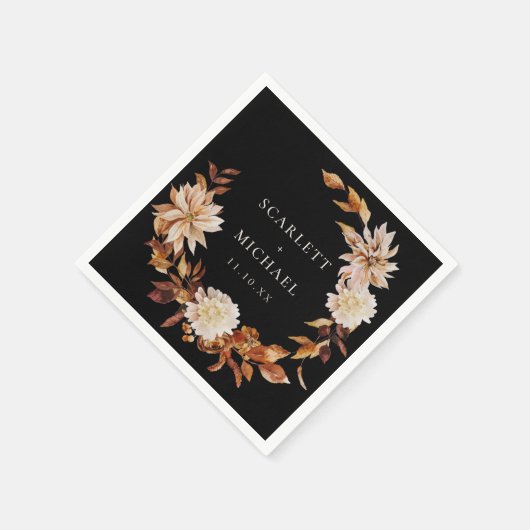 Serviette En Papier Mariage de automne noir (Coin)