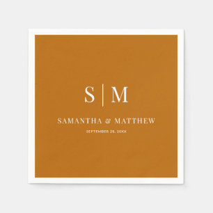 Serviette En Papier Mariage de automne Orange Simple Couple Initiales