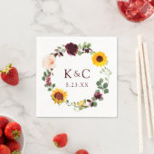 Serviette En Papier Mariage de automne Sunflower Wreath Rose Bourgogne (En situation)