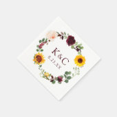 Serviette En Papier Mariage de automne Sunflower Wreath Rose Bourgogne (Coin)