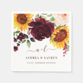 Serviette En Papier Mariage de automne Tournesol Rose Vin Bourgogne (Devant)