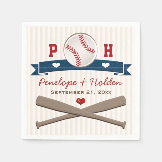 SERVIETTE EN PAPIER MARIAGE DE BASEBALL MONOGRAMMMÉ (Devant)